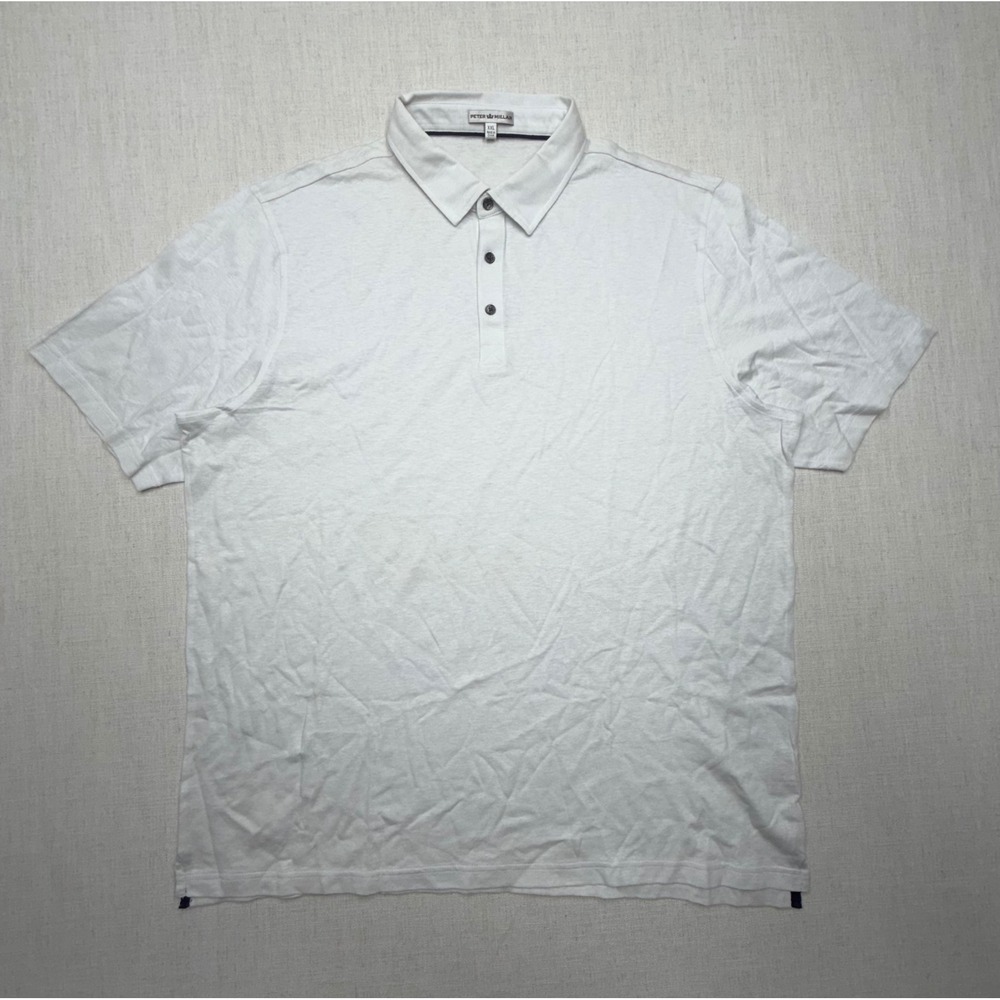 Peter Millar Mens XXL White Linen Cotton Blend Short Sleeve Polo Shirt